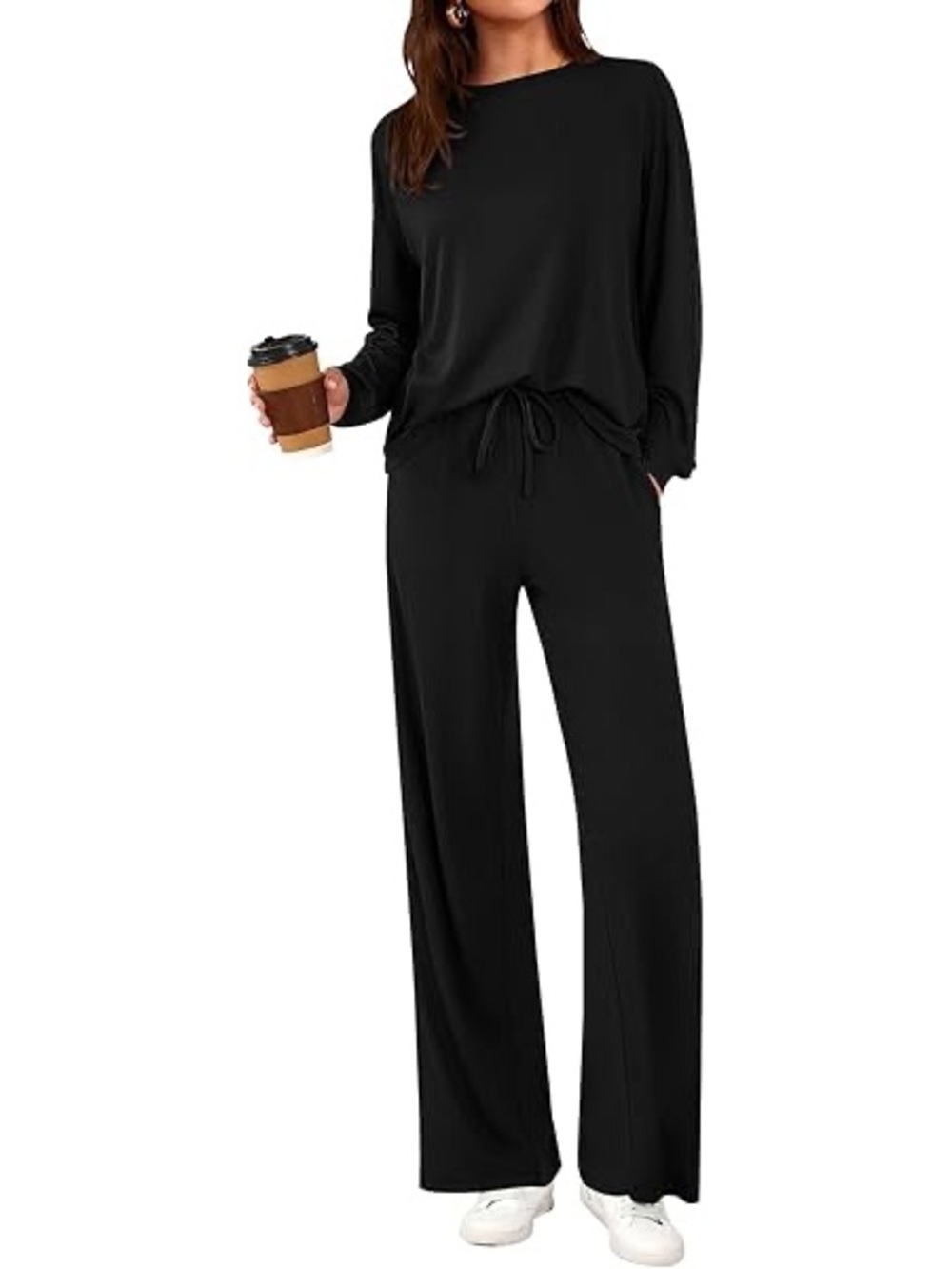 Listicle Black Wide-Leg set with hoodie Long Sleeves
